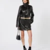 Alligator-look patent leather mini skirt, black