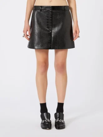 Alligator-look patent leather mini skirt, black