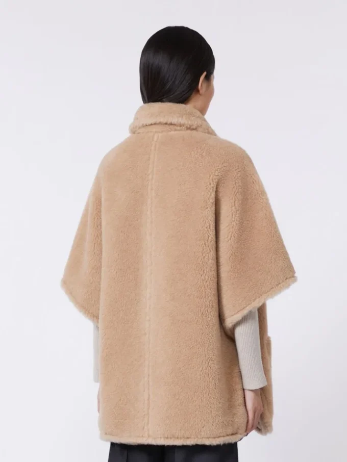 Alpaca and cashmere teddy fabric cape, beige