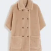 Alpaca and cashmere teddy fabric cape, beige
