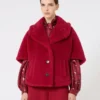 Alpaca and wool teddy fabric cape, red