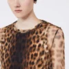 Animal-print bi-material top, beige shaded