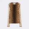 Animal-print bi-material top, beige shaded