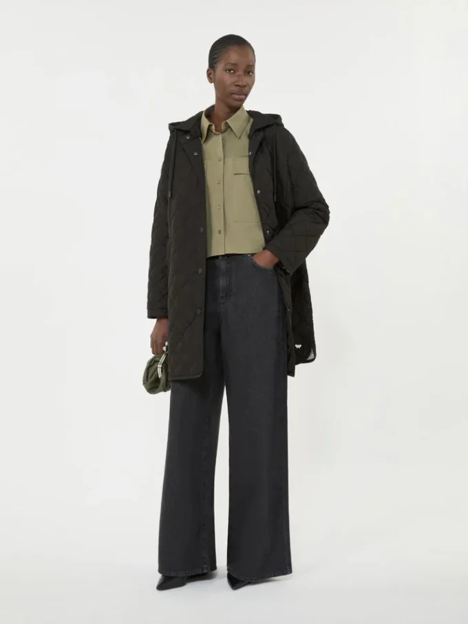 Asymmetrical washed cotton shirt, kaki