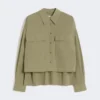 Asymmetrical washed cotton shirt, kaki