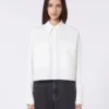 Asymmetrical washed cotton shirt, white