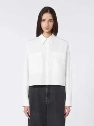 Asymmetrical washed cotton shirt, white