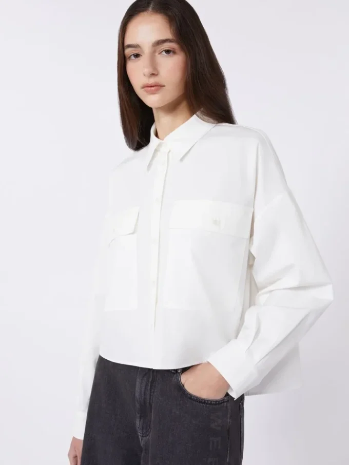 Asymmetrical washed cotton shirt, white