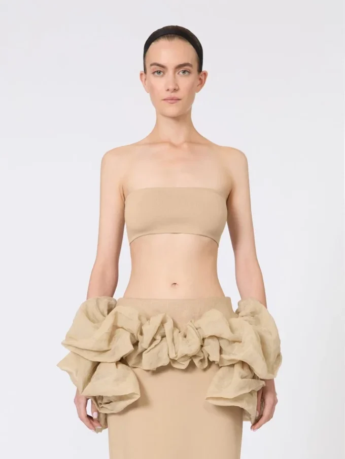 Bandeau bra in stretch viscose, camel