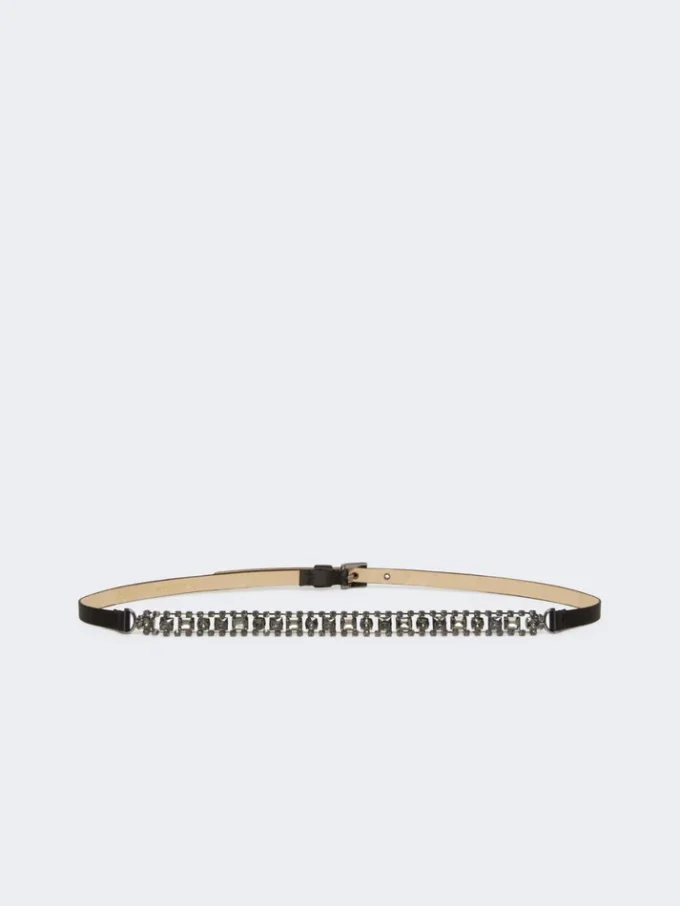 Bejewelled satin belt, black