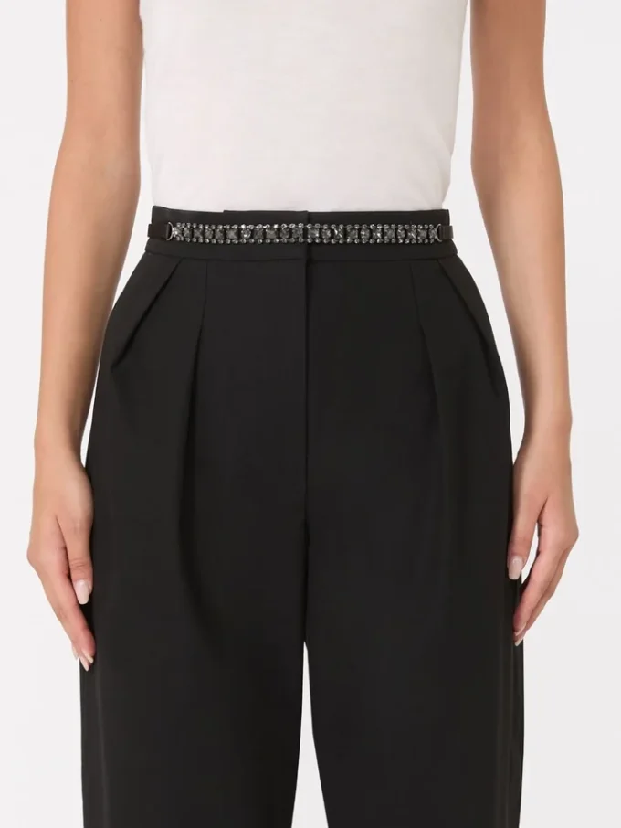 Bejewelled satin belt, black