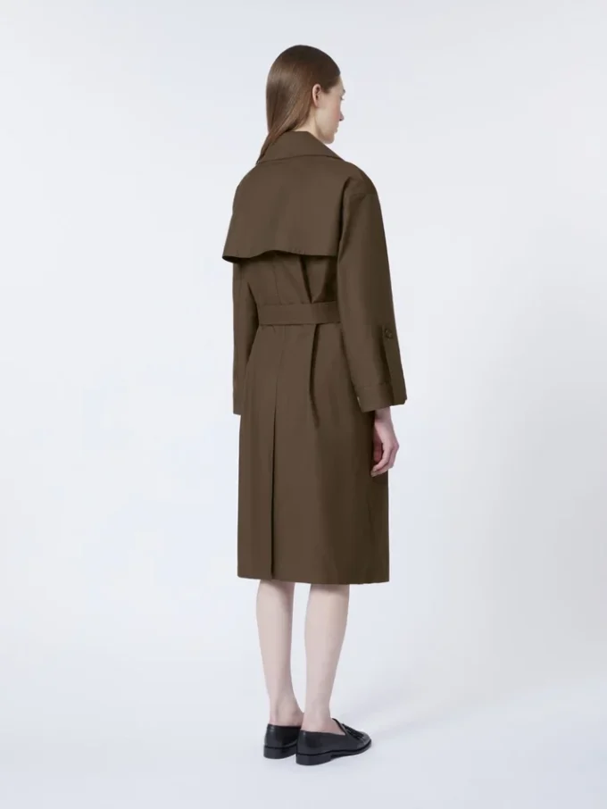 Belted water-repellent twill trench coat, chocolate