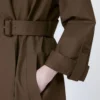Belted water-repellent twill trench coat, chocolate