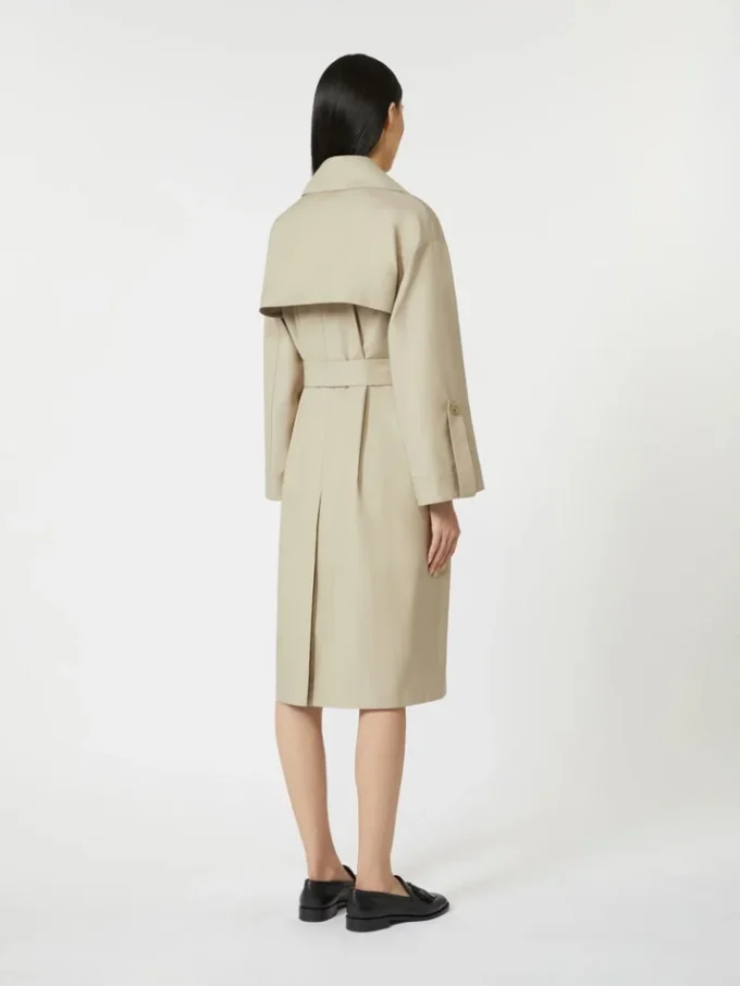 Belted water-repellent twill trench coat, sand