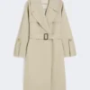 Belted water-repellent twill trench coat, sand