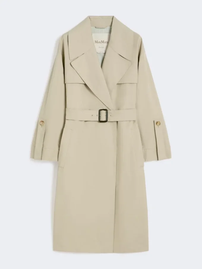 Belted water-repellent twill trench coat, sand
