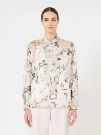 Blouse in printed chiffon, white