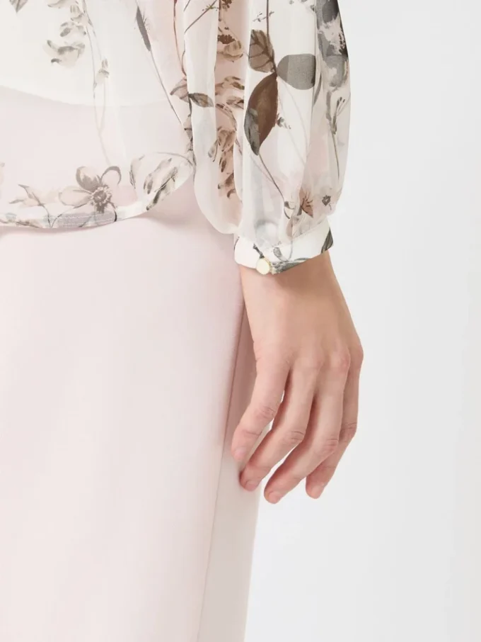 Blouse in printed chiffon, white