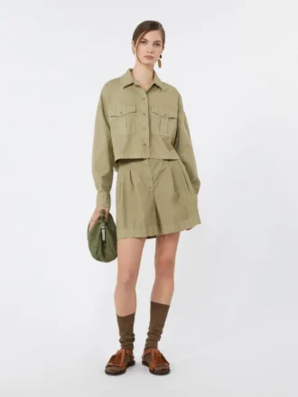 Boxy cotton panama shirt, olive green