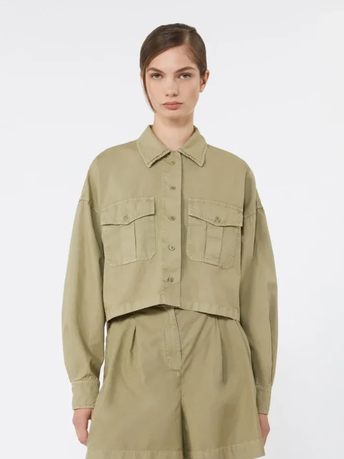 Boxy cotton panama shirt, olive green