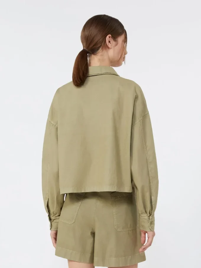 Boxy cotton panama shirt, olive green