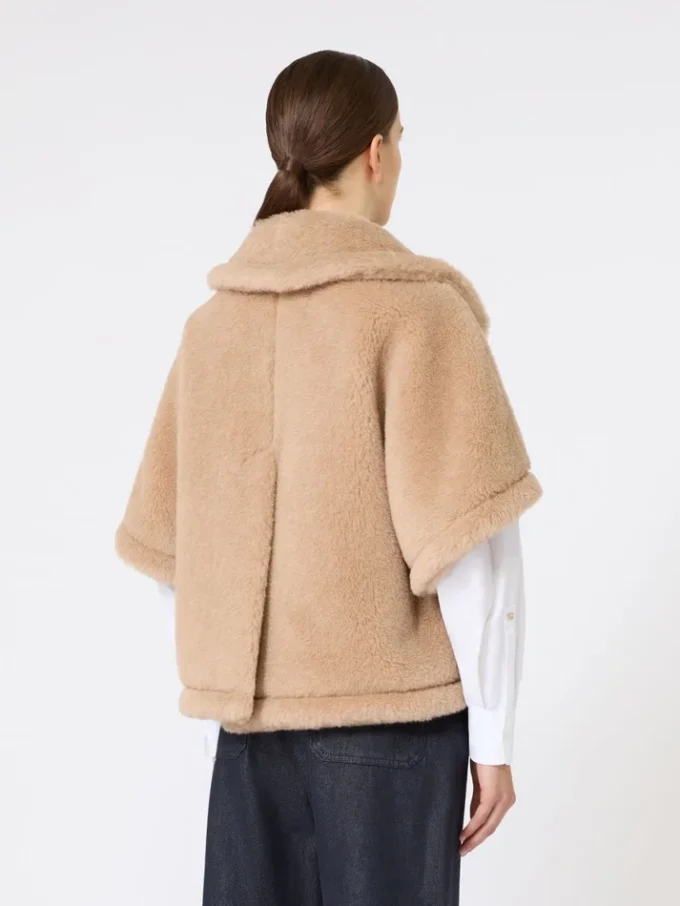 Boxy-fit alpaca and cashmere teddy fabric cape, beige