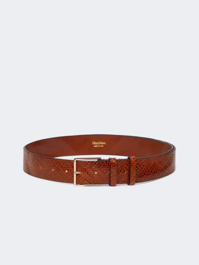 Braided leather belt, tobacco