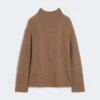 Cable-knit wool and cashmere polo-neck sweater, mud