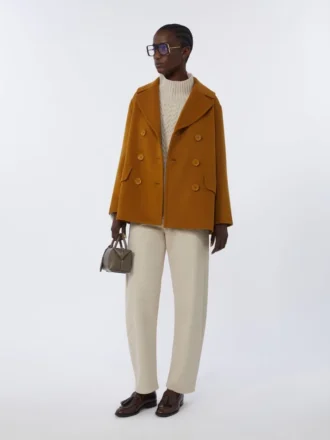 Cable-knit wool and cashmere polo-neck sweater, white