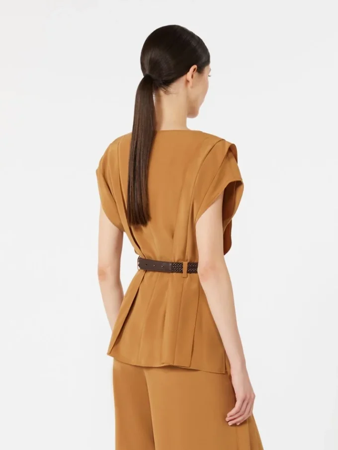 Cady blouse with flounce, caramel