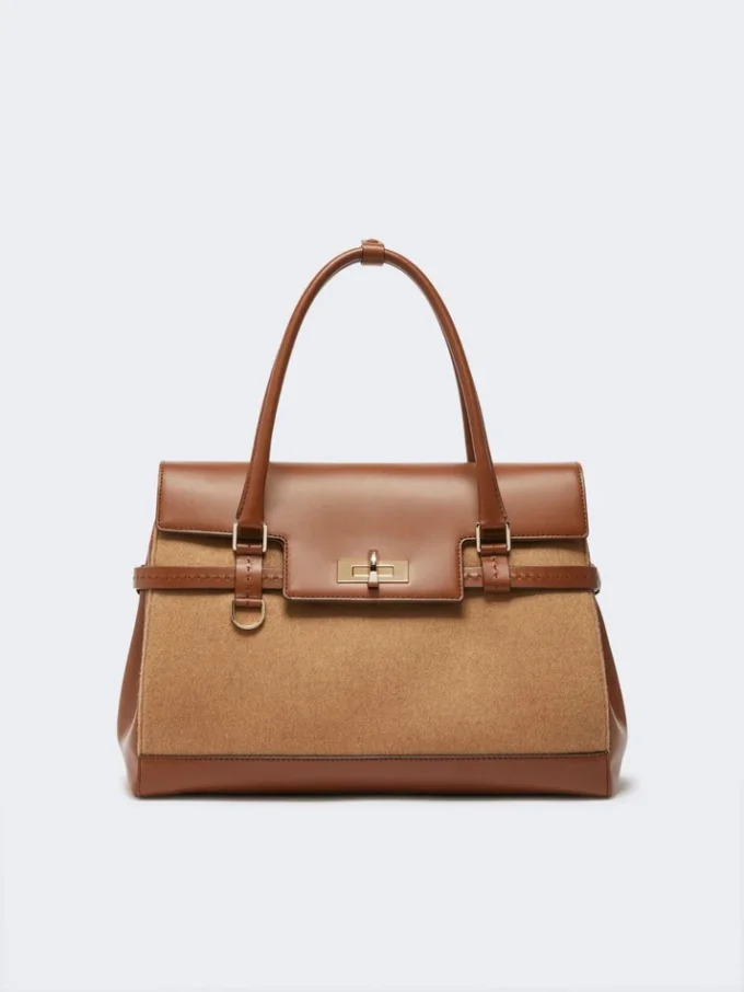 Camel and leather handbag, camel Camel and leather handbag, camel