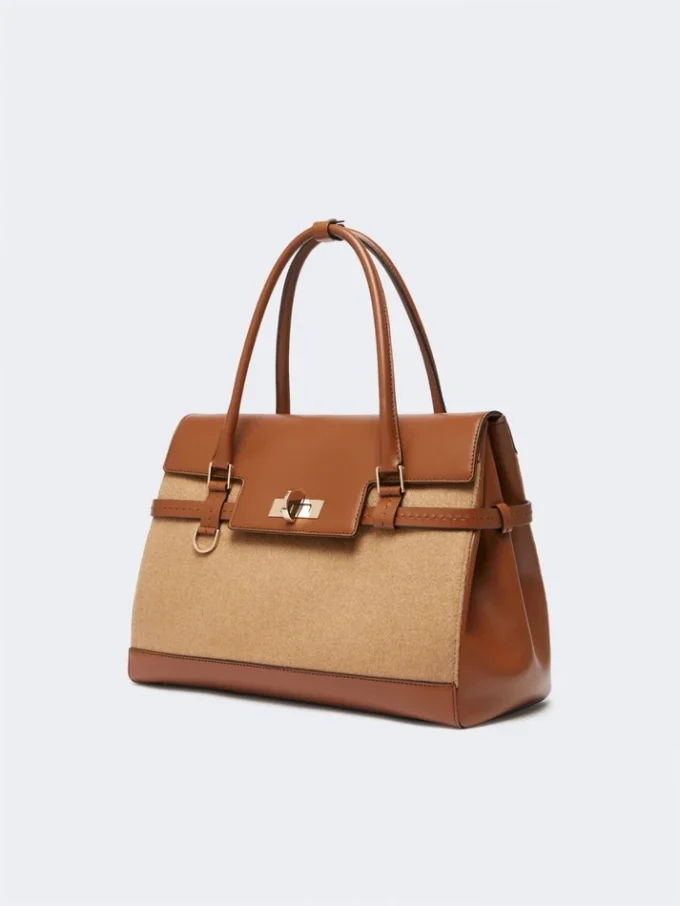 Camel and leather handbag, camel Camel and leather handbag, camel