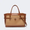 Camel and leather handbag, camel Camel and leather handbag, camel