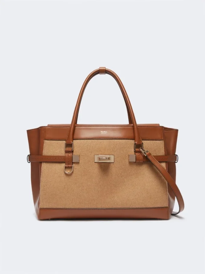 Camel and leather handbag, camel Camel and leather handbag, camel