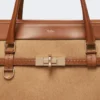 Camel and leather handbag, camel Camel and leather handbag, camel