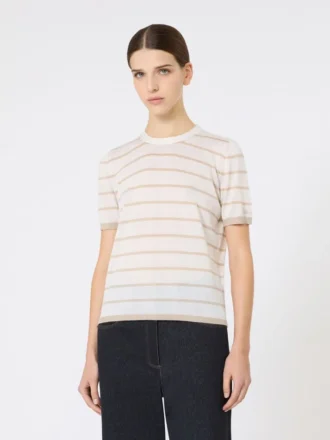 Cashmere and silk yarn sweater, beige