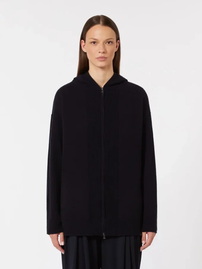 Cashmere hooded cardigan, ultramarine