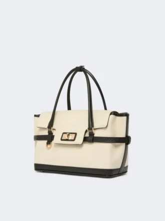 Chevron canvas and leather handbag, ice