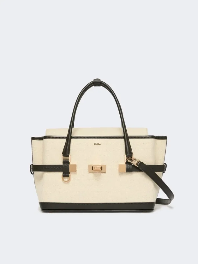 Chevron canvas and leather handbag, ice