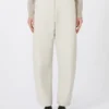 Coated fabric barrel-leg trousers, sand
