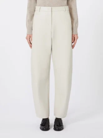 Coated fabric barrel-leg trousers, sand