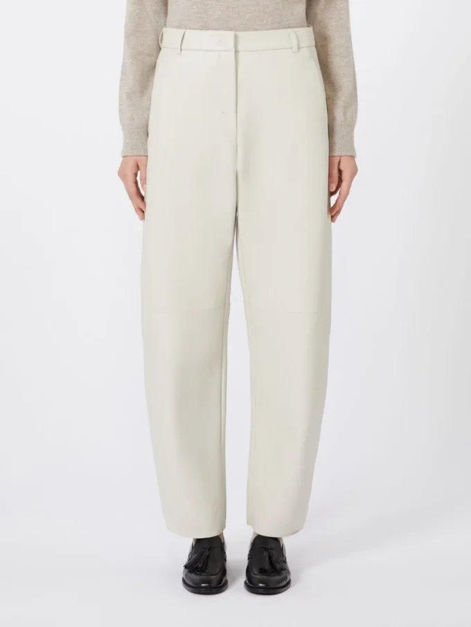 Coated fabric barrel-leg trousers, sand