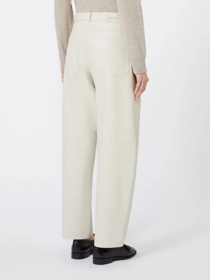 Coated fabric barrel-leg trousers, sand