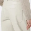 Coated fabric barrel-leg trousers, sand