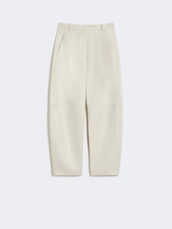 Coated fabric barrel-leg trousers, sand