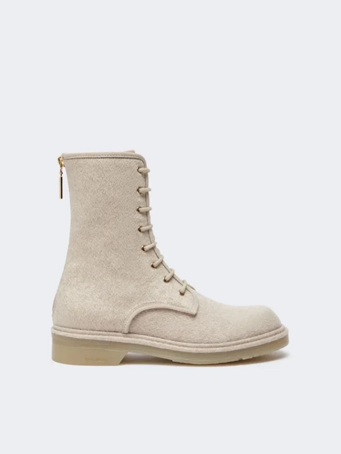 Combat boots in pure cashmere, beige Combat boots in pure cashmere, beige