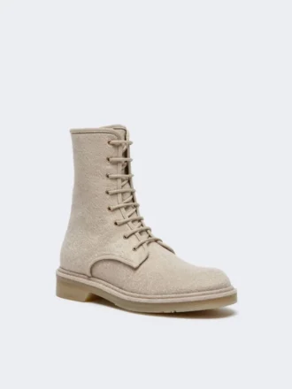 Combat boots in pure cashmere, beige Combat boots in pure cashmere, beige