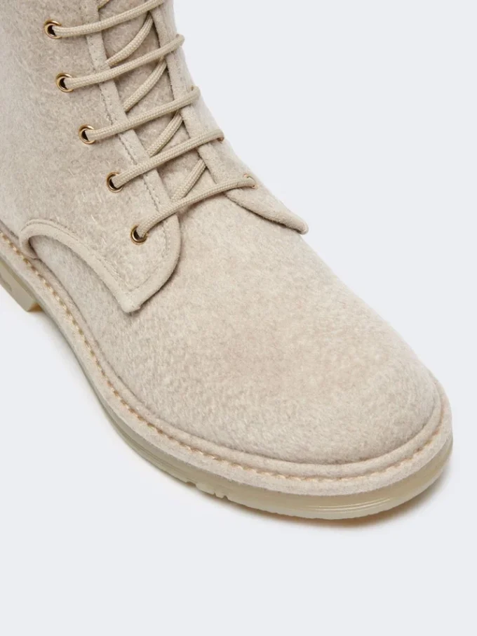 Combat boots in pure cashmere, beige Combat boots in pure cashmere, beige