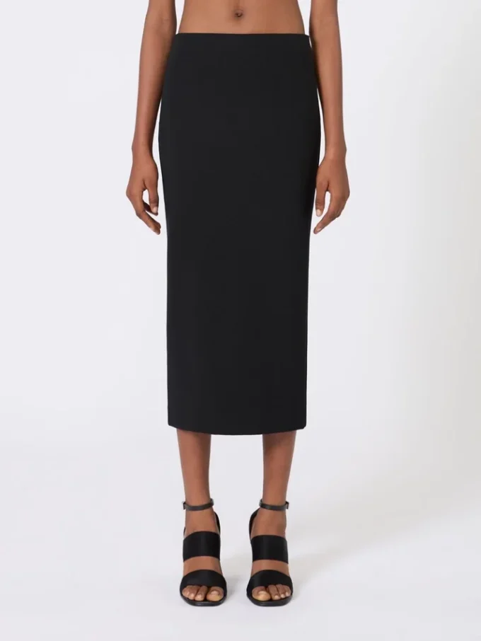 Compact crepe jersey midi skirt, black