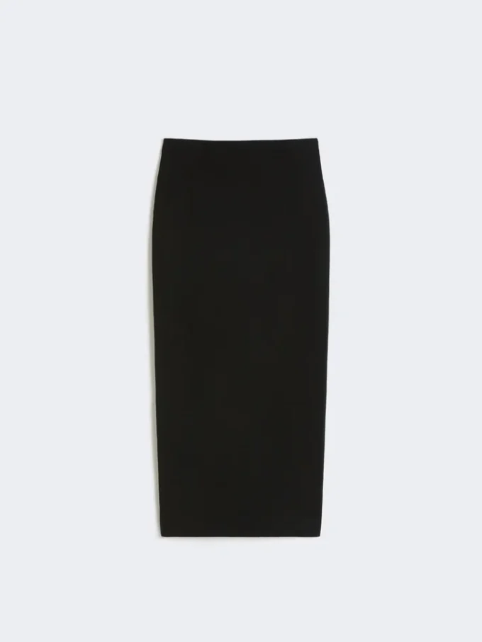 Compact crepe jersey midi skirt, black
